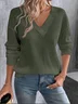 Vintage Plain V Neck Long Sleeve T-shirt