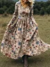 Women Floral Spring/Fall Dress V Neck Long Sleeve A-Line Dress