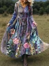 Women Floral Spring/Fall Dress V Neck Long Sleeve A-Line Dress
