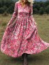 Women Floral Spring/Fall Dress V Neck Long Sleeve A-Line Dress