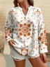 Casual Floral V Neck Long Sleeve T-shirt