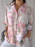 Shirt Collar Three Quarter Sleeve Floral Printing Regular Loose Button Up Shirt Shirt For Women