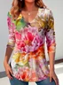 Casual Floral V Neck Long Sleeve T-shirt