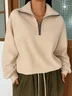 Casual V Neck Plain Sweatshirt
