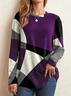 Casual Abstract Color Block Print Crew Neck Long Sleeve T-shirt