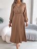 Women Plain Spring/Fall Dress V Neck Long Sleeve A-Line Dress