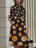 Women Geometric Spring/Fall Dress Shawl Collar Long Sleeve Shirt Dress H-Line Dress