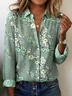 Shirt Collar Long Sleeve Floral Regular Loose Shirt For Women