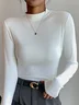 Women Simple Plain Soft Comfy Mock Neck Long Sleeve T-shirt