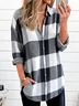 Shirt Collar Long Sleeve Plaid Regular Loose Shirt For Women