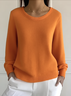 Women Cotton Plain Long Sleeve Comfy Casual Sweater