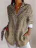 V Neck Long Sleeve Striped Regular Micro-Elasticity Regular Fit Shirt For Women