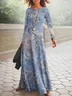 Women Floral Spring/Fall Dress Crew Neck Long Sleeve A-Line Dress