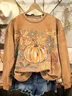 Women's Vintage Halloween Pumpkin Flowers Print Casual Crew Neck Sweatshirt