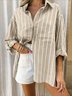 Shirt Collar Long Sleeve Striped Regular Micro-Elasticity Regular Fit Shirt For Women
