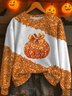 Vintage Crew Neck Halloween Pumpkin Print Loose Sweatshirt