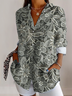 V Neck Long Sleeve Abstract Graphic Regular Micro-Elasticity Regular Fit Shirt For Women