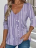 Vintage Striped V Neck Long Sleeve T-shirt