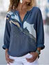 V Neck Long Sleeve Gradient Pattern Regular Loose Blouse For Women