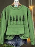 Vintage Crew Neck Christmas Tree Art Print Sweatshirt