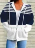 Women Spring/Fall Outerwear Casual Printing Striped Long Sleeve Hoodie Jacket