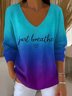 Women Just Breathe Cotton Ombre Print Long Sleeve Comfy Casual Sweater