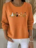 Women Cotton Plants Long Sleeve Comfy Vintage Sweater