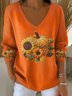 Women Cotton Sunflower And Pumpkin Long Sleeve Comfy Casual Sweater