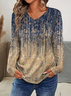 Casual Abstract V Neck Long Sleeve T-shirt