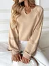 Casual V Neck Color Block Sweatshirt