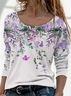 Casual Floral Crew Neck Long Sleeve T-shirt