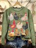 Vintage Chicken Art Print Crew Neck Loose Comfy Sweatshirt