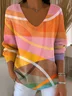 Women Cotton Geometric Long Sleeve Comfy Casual Sweater