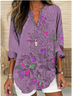 Shawl Collar Half Sleeve Floral Regular Loose Blouse For Women