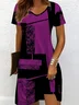 Women Geometric Summer Dress V Neck Short Sleeve A-Line Dress