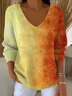 Casual Ombre V Neck Long Sleeve T-shirt