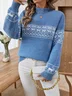 Women Cotton Color Block Long Sleeve Comfy Casual Sweater