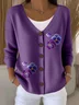 Women Cotton Floral Long Sleeve Comfy Casual Cardigan