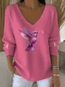 Women Cotton Geometric Long Sleeve Comfy Casual Sweater