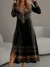 Women Ethnic Geometry Spring/Fall Dress Crew Neck Long Sleeve T-Shirt Dress H-Line Dress
