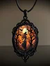Vintage Gothic Halloween Bat Witch Pendant Necklace