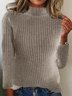 Women Cotton Plain Long Sleeve Comfy Casual Sweater