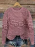 Women Knitted Floral Long Sleeve Comfy Casual Printing Sweater