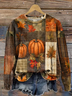 Casual Crew Neck Pumpkin Maple Leaf Printing Sweatshirt 