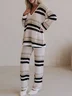 Women Geometric Two-Piece Set Daily Long Sleeve Casual Spring/Fall Top With Pants Matching Set