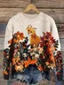 Women Knitted Floral Long Sleeve Comfy Casual Printing Sweater