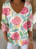 Women Cotton Floral Long Sleeve Comfy Casual Sweater