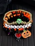 Hot Selling Orange Rice Beads Crystal Metal-plated Polymer Clay Pumpkin Skull Pendant Halloween Beaded Bracelet