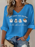 Casual Text Letters V Neck Three Quarter Sleeve T-shirt