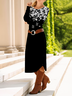 Women Floral Spring/Fall Dress Crew Neck Long Sleeve T-Shirt Dress A-Line Dress